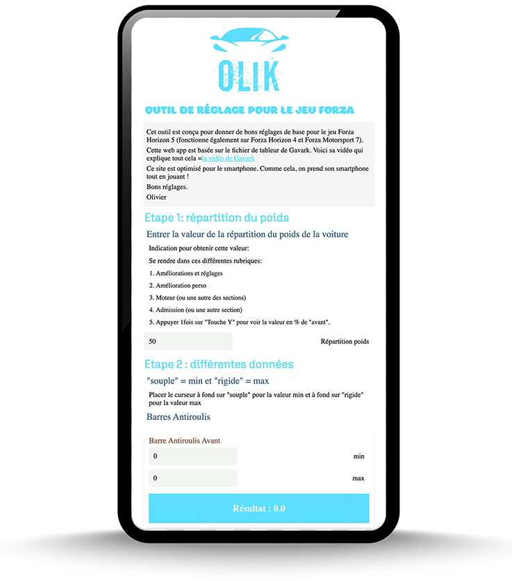 Page pour mobile de l'outil en ligne